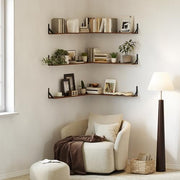 WOPITUES Long Wall Shelves 32″W x 8″D, Floating Book Shelves Max Load 65lbs | Wall Mounted Wood Shelf Storage, Metal Brackets, Bedroom/Living Room/Laundry Room/Kitchen/Pantry Decor, Brown, Set of 3