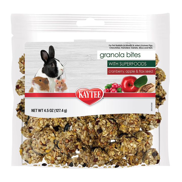 Kaytee Granola Bites with Superfoods Cranberry, Apple and Flax for Rats, Mice, Hamsters, Gerbils, Rabbits, Guinea Pigs and Chinchillas, 4.5 oz
