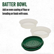 LEM Products Batter Bowl with Lid, Plastic, Translucent and Green | Mess-Free Meat Prep Bowl, Shake to Season Food, Great for Breading, Seasoning, Flour, Chicken, Meat, Seafood, Vegetables