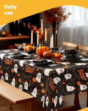 Niuara Halloween Black Plastic Table Cloth Disposable, 2 Pack, 54 x 108 in | Rectangle, 6 ft Tables, Halloween Party Decorations, Holiday Gathering
