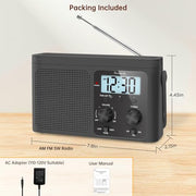 DreamSky AM FM Radio Portable Shortwave Radio Battery Powered/Plug in Wall | for Home Outdoor, Strong Reception, Large Dial Easy to Use, Digital Time Display, Transistor Antenna, Seniors Small Gift
