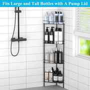 HuggieGems 4 Tier Floor Standing Corner Shower Caddy Organizer Shelf with Hooks, Bathroom Shelves Stand Rack, Black