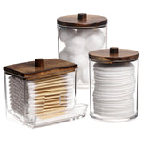 Tbestmax 3 Pack Qtips Holder Bathroom Container, 10 oz Cotton Ball/Swabs Dispenser, Apothecary Jar Organizer for Storage Brown Wood Lids