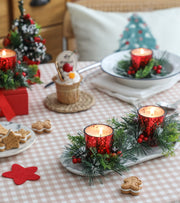 Christmas Candle Ring, 4 Pcs Votive Candle with Red Berry Pinecone | Xmas Ring Candle for Table Centerpiece Decoration Wedding Holiday,Red