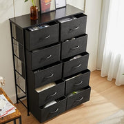 DUMOS 10 Drawer Tall Dresser for Bedroom & Living Room, Black | Fabric Storage Dresser Tower with Bins, Anti-Tip, Chest Organizer Unit, Steel Frame, Wood Top, Easy Pull Handle