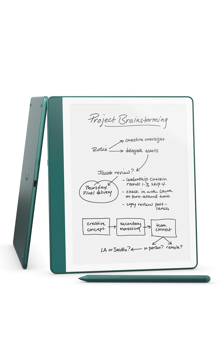 Like-New Amazon Kindle Scribe (64GB) - Your notes, documents and books, all in one place. With built-in AI notebook summarization. Includes Premium Pen - Metallic Jade