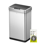 EKO Mirage-T 50 Liter / 13.2 Gallon Touchless Rectangular Motion Sensor Trash Can or Recycling Bin, Brushed Stainless Steel Finish