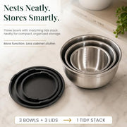 Bellemain Stainless Steel Mixing Bowls with Airtight Lids Set - Set of 3 | Non-slip Silicon Base, Kitchen Essentials for Baking & Serving (Mix, Serve, and Store), Rust-resistant, Dishwasher Safe