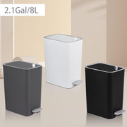 Small Bathroom Trash Can with Lid, 2.1 Gallon Slim Step Trash Can, White | Mini Garbage Can with Handle for Bedroom, Office, Dorm, Narrow Plastic Wastebasket with Soft Close Pedal for Small Spaces