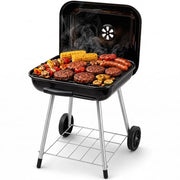 17.5-Inch Charcoal Kettle Grill with Wheels, 302 Sq In Grate | Porcelain-coated steel bowl, lid and grid with adjustable air dampers, rear wheels and bottom shelf for patio or tailgating.