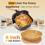 125Pcs 8 Inch Square Air Fryer Liners Disposable for 5-8QT, Parchment Paper | Non-Stick, Unbleached Food Grade, Waterproof Oilproof Baking Airfryer Sheets Papers for Oven, Microwave, Baking, Roasting