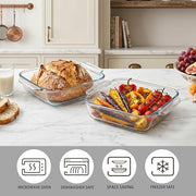 2 Pack Glass Baking Dishes, 8 * 8 Inch Small Square Brownie Pan for Oven | 2QT, Borosilicate Glass, Lead-Free, Heat-Resistant, Microwave & Freezer and Dishwasher Safe, Ideal for Small-Batch Lasagna