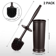 HAMITOR Toilet Bowl Brush Holder Set: Modern Brown Bathroom Accessories | Dense Stiff Soft Bristle Deep Cleaning, Round Head Restroom Scrubber, Covered Holder Hidden Mess, Home Hotel Decor, 2 Pack