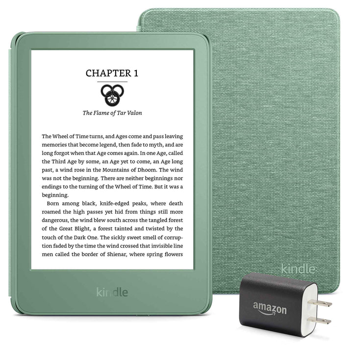 Kindle Essentials Bundle including Kindle (2024 release) - Matcha, Fabric Cover - Matcha, and Power Adapter
