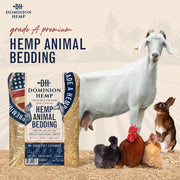 Dominion Hemp Premium Hemp Bedding for Chicken Coops 285L - 30lbs, 1-Pack | Ultra-absorbent USA hemp bedding for chicken coops and small pets, low dust, reduces odor, and keeps habitats clean and dry.