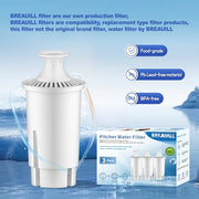 BREAUILL Water Filter Replacement Compatible with Brita Pitchers and Dispensers, Water Filter by BREAUILL NSF Certified Water Pitcher Filter Compatible with Brita, Classic OB03, Mavea 107007(3 PCS)