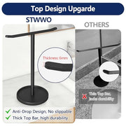 STWWO Hand Towel Holder | Stainless Steel Towel Holder Stand for Bathroom, Kitchen Countertop, T-Shaped Hand Towel Rack Stand, Black
