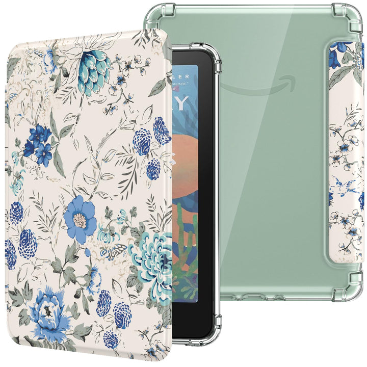 MoKo Case for 7" Kindle Paperwhite 12th Gen & Colorsoft 2024, Blue Floral | Ultra Clear Soft Flexible Transparent TPU Back Cover Light Shell, Auto Wake/Sleep for Kindle Paperwhite & Colorsoft 2024/2025