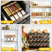 28PCS Spice Jars with Label, 4oz Glass Seasoning Containers with Bamboo Lid | Include 336 Waterproof Labels, Collapsible Funnel, Mark, Brush, Empty Spice Bottle for Cabinet Drawer Rack Organizer BPA-Free