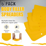 Wrzuzs 6PCS Flexible Plastic Body Filler Spreaders, Reusable Auto Body Repair Putty Scrapers, 4/5/6 Inch Curved Surface Applicator for Car Body Filler, Putty, Glaze, Caulk and Home Wall Repair