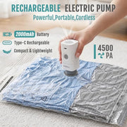Fygrip Rechargeable Cordless Pump Vacuum Storage Bags, 12 Jumbo | 80% Space Saver Plastic Packaging Bags for Clothes, Travel Luggage & Bedding, Closet Organization