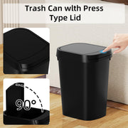 KSSKSS 3 Pack Bathroom Small Trash Can with Lid, 2.6 Gallon Slim Garbage Bin with Pop-Up Lid, 10L Plastic Wastebasket for Bedroom, Office, Kitchen, Toilet (Black)