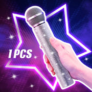 Sanwuta Fake Microphone Prop, Sparkly Bling Rhinestones Mic, Silver | Sparkle Bling Plastic Play Microphone, Pretend Glitter Bedazzled Mic, for Halloween Cosplay Party Costume