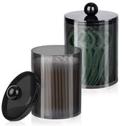 2 Pcs Acrylic Qtip Holder, Cotton Ball Holder Jars with Lids, Black | Apothecary Jars for Cotton Swabs, Balls, Pads and Floss Picks, Bathroom Vanity Organizer