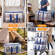 Dntorx 8 Pack 93L Clear Moving Bags Heavy Duty Extra Large 200LBS, Blue | Storage Totes with Strong Dual-Zipper, Reinforced Wrap-Around Handles, Alternative to Moving Boxes, College Dorm Essentials
