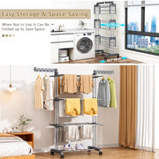 Upgraded 4-Tier Clothes Drying Rack, Drying Rack Clothing with Wheels | Large Foldable Laundry Drying Rack, Clothes Rack with Side Hooks for Indoor Outdoor Air Drying, 19.68"D x 29.9"W x 67.7"H