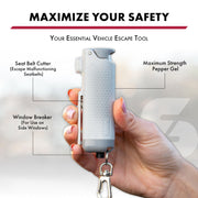SABRE Auto Safe Escape Pepper Gel Spray with Seat Belt Cutter & Window Glass Breaker for Automotive Safety - Max Strength, Fast Flip-Top Safety, Snap-Clip Keychain, 10 Sec. Spray Time, 0.54 fl oz
