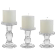 BTGLLAS 3-Piece Set of Glass Candlestick, Crystal Candlestick Holder Holder and Conical Candle, Christmas Candle Holder Decoration, Family Living Room Wedding Candle Holder (Clear)