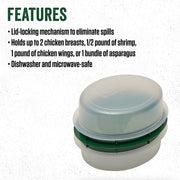 LEM Products Batter Bowl with Lid, Plastic, Translucent and Green | Mess-Free Meat Prep Bowl, Shake to Season Food, Great for Breading, Seasoning, Flour, Chicken, Meat, Seafood, Vegetables