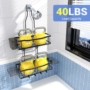 Hanging Shower Caddy Over Shower Head - No Drill Rustproof Shower Rack | Includes Soap Holder and Hooks for Shampoo, Conditioner, and Bathroom Essentials with Stable Storage in Any Shower Space