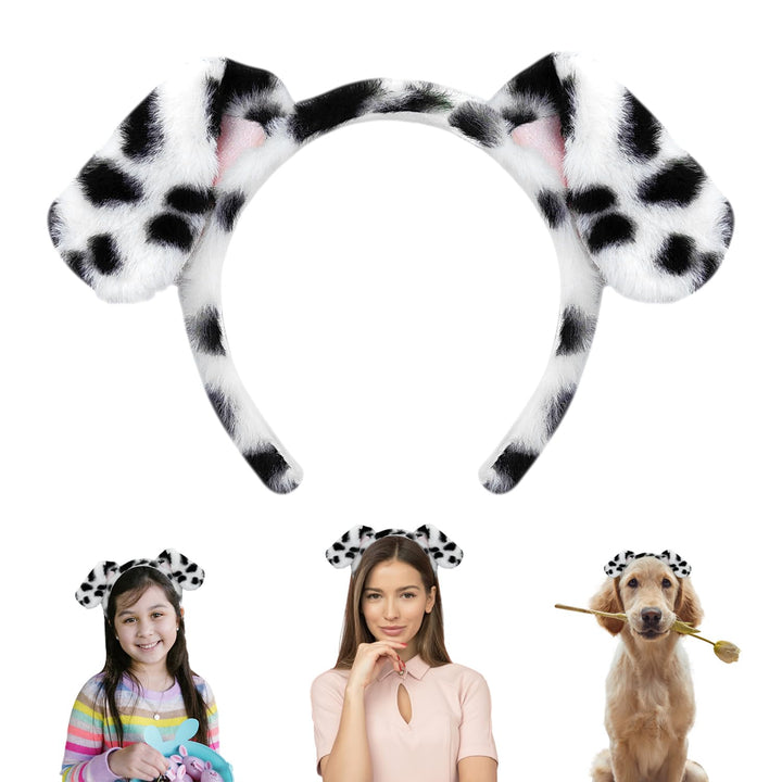 Beviliu Dalmatian Dog Ears Headband - Realistic Puppy Hairband Fluffy Adult Dogs Costume for Halloween Party Cosplay Washing Makeup