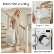 efluky Slim Laundry Hamper with Lid and Removable Bag, 75L Beige | Narrow Laundry Basket with Bamboo Handles, Skinny Dirty Clothes Hampers for Laundry, Bedroom, Bathroom & Dorm