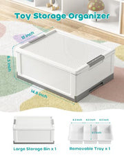MLIKLU 17 QT Storage Box with Building Baseplate Lid and Removable Tray | Craft Organizers and Storage, Storage Bins for Bricks, Art Supplies, Double Layer, Large Capacity(White)