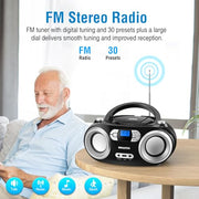 MEGATEK Portable CD Player Boombox with Bluetooth & FM Radio – Black | USB Playback, Clear Stereo Sound, AUX Input, Headphone Jack, CD-R/RW & MP3-CD Support, LCD Display, AC/Battery Powered