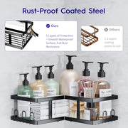 Youvip Shower Caddy Corner No Drilling-Adhesive, Shower Shelves-Rustproof | Organizer for Dorm. Black, 4-Pack - with Soap Holder