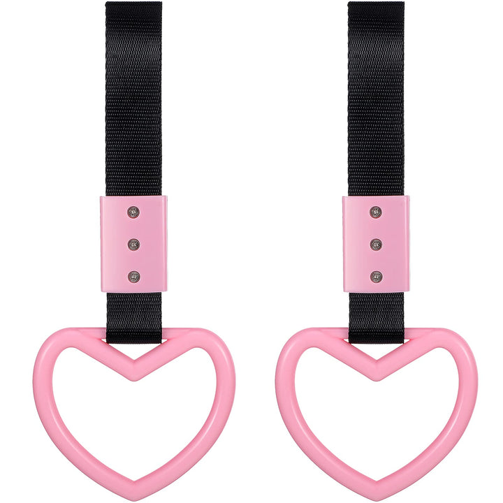 BBTO 2 Pcs Heart Handle Strap for Car Bumper, Light Pink | Rear Bumper Warning Ring Decor, Subway Bus Broken Heart Handle for Car Interior