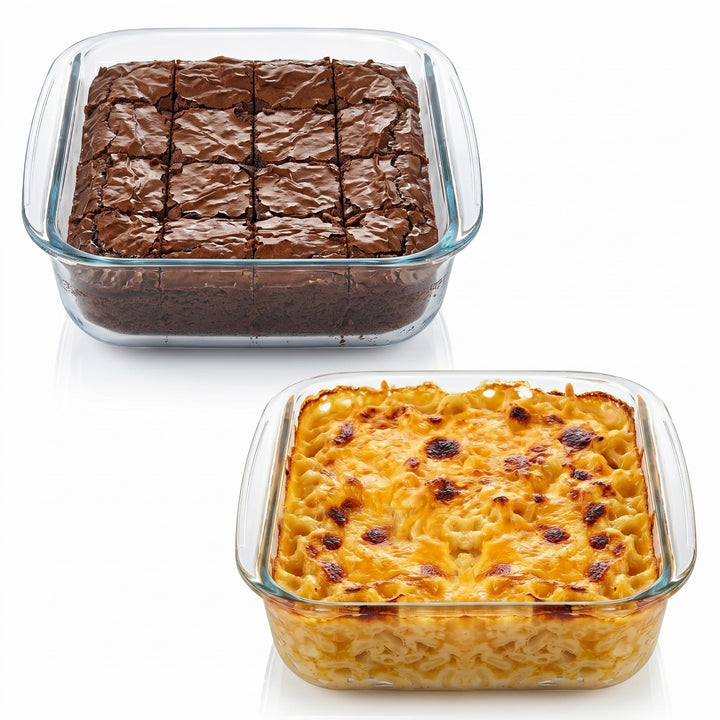 2 Pack Glass Baking Dishes, 8 * 8 Inch Small Square Brownie Pan for Oven | 2QT, Borosilicate Glass, Lead-Free, Heat-Resistant, Microwave & Freezer and Dishwasher Safe, Ideal for Small-Batch Lasagna