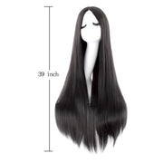 MapofBeauty 40 Inch Carve Long Straight Cosplay Anime Costume Wig, Black | 100 cm Party Wig