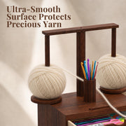 GloTika Wooden Yarn Holder with Double Drawer and 2 Magnetic Spindles | Handcrafted, Tangle-Free Spinning, Anti-Slip Weighted Base, Phone Stand, Easy Assembly, Gift for Knitters, Solid Build
