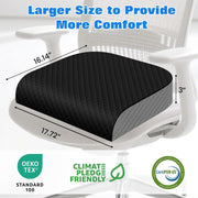 Seat Cushion, Office Chair Cushion, Chair Pad, Large, Black, Large | Memory Foam, Washable Cover, Non-slip Bottom, Portable Handle, for Office, Home and Car