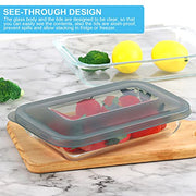 KOMUEE 8 Pieces Glass Baking Dish with Lids, Gray | Rectangular Glass Baking Pan, Bakeware Set with Lids for Lasagna, Leftovers, Cooking, Fridge-to-Oven, Casserole Dish