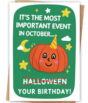LiuuLi Halloween Birthday Card Gift for Her Him Women Men with Envelope | Halloween Themed Birthday Card with Spooky Pumpkin Design, Message Inside, Envelope Included, Perfect for October Birthday