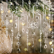 Crystal Christmas Tree Ornaments, Clear Acrylic Snowflake & Icicle, 18pcs | Faceted acrylic catches and reflects tree lights with icy sparkle, creating a crystal-like glow on snowflake & icicle shapes