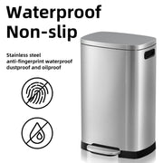 KdbK Kitchen Trash Can with Lid, 13 Gal Stainless Steel Pedal Garbage Can | 50L Fingerprint Pedal Trash Can with Removable Inner Bucket and Lid Soft Close, Rubbish Bin for Home Office, Silver