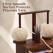 GloTika Wooden Yarn Holder with Double Drawer and 2 Magnetic Spindles | Handcrafted, Tangle-Free Spinning, Anti-Slip Weighted Base, Phone Stand, Easy Assembly, Gift for Knitters, Solid Build