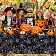 HAMDKS 4 Pack Halloween Tablecloth, Spider Web Table Cloth | 108" x 54" Rectangular Table Cover, Black Plastic Disposable Tablecloth for Halloween Decor Party Supplies